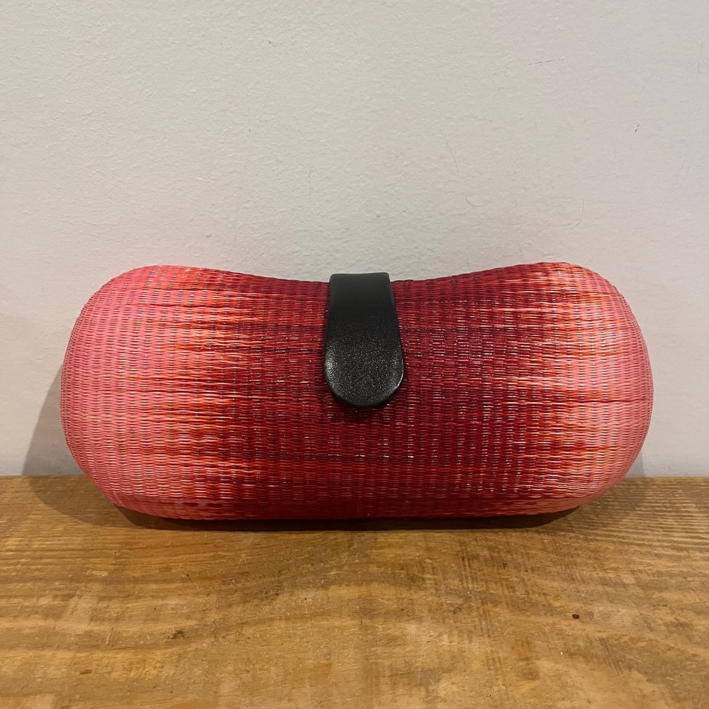Le sac VTG Woven Clutch Bag Pink Red Ombre Chain Strap Unique Purse straw rattan - Picture 2 of 8